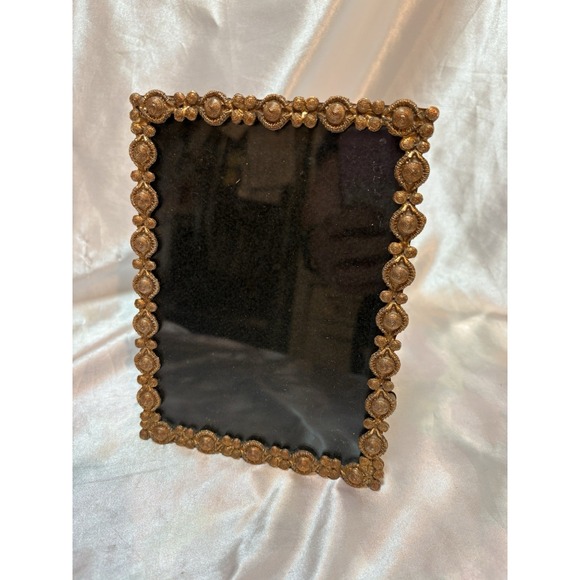 Other - Vintage Ornate Gold Toned Metal Picture Frame Floral Swirl Easel Back 5 x7 pic